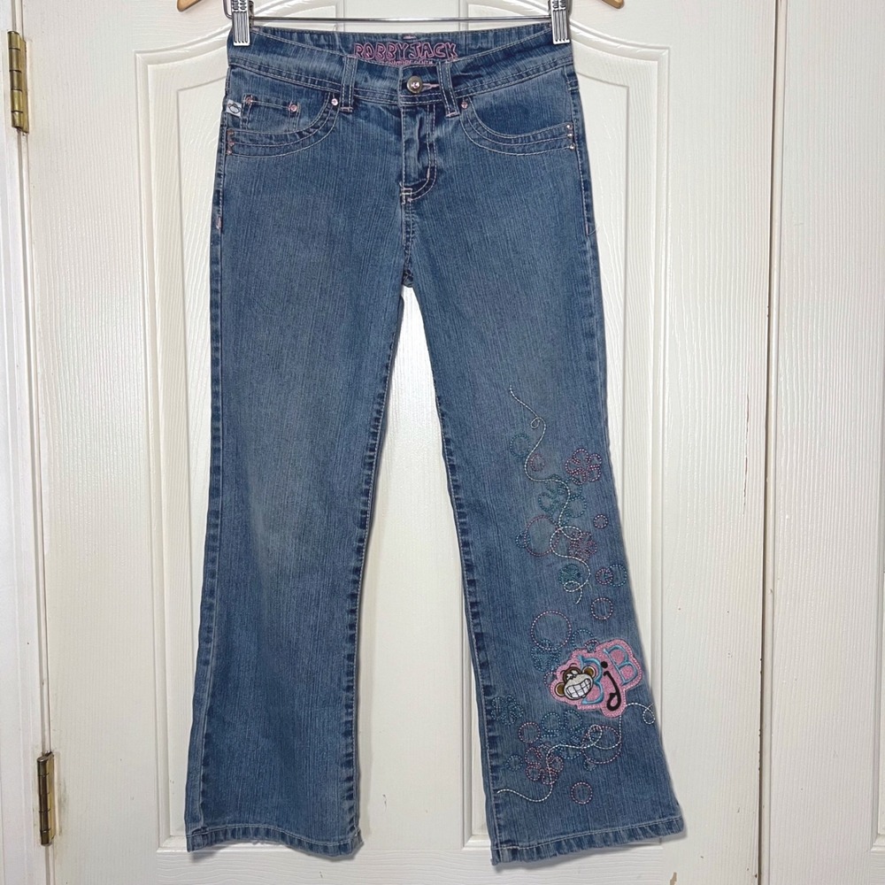 Y2K Bobby Jack Girls Flare Jeans Vintage Embroidery Rhinestone Girls Sz 8